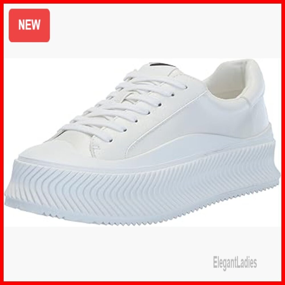Chunky Platform Sneakers with Wavy Ribbed Sole, Lace-Up Closure